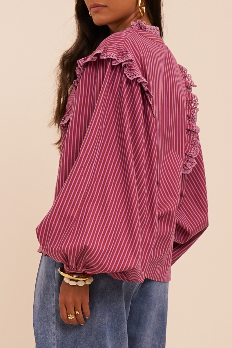 Dark red blouse with stripes and embroidery