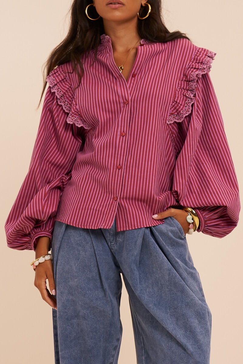 Dark red blouse with stripes and embroidery