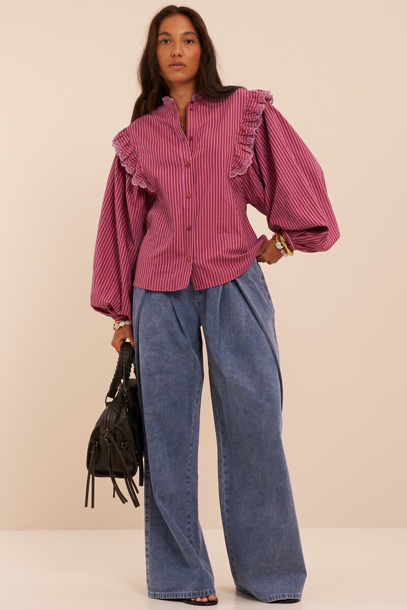Dark red blouse with stripes and embroidery