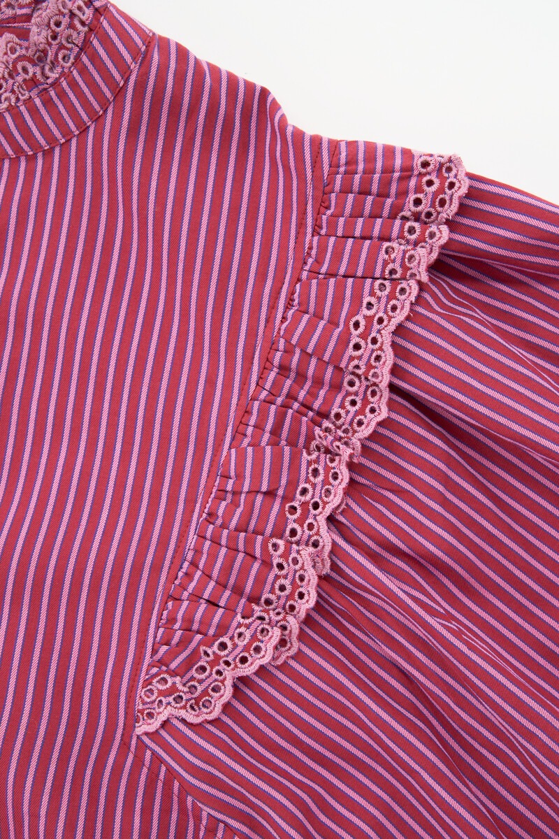 Dark red blouse with stripes and embroidery