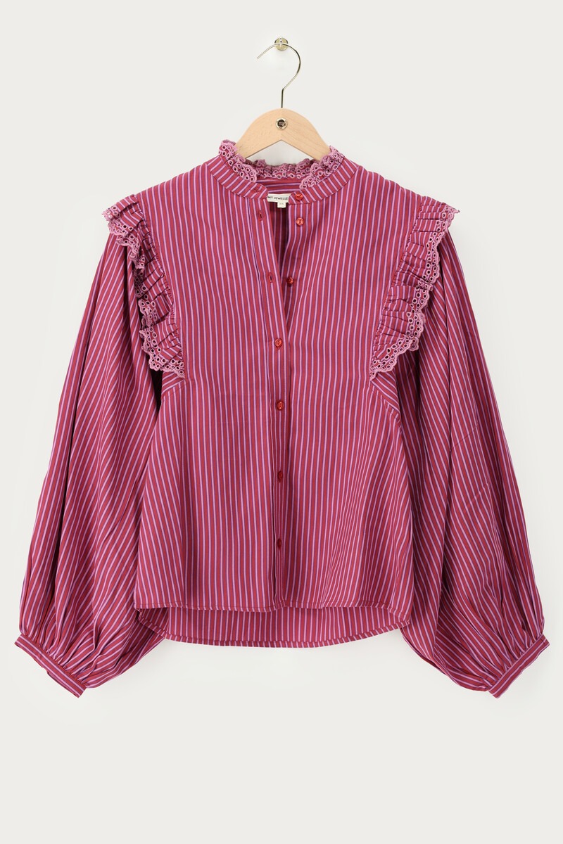 Dark red blouse with stripes and embroidery