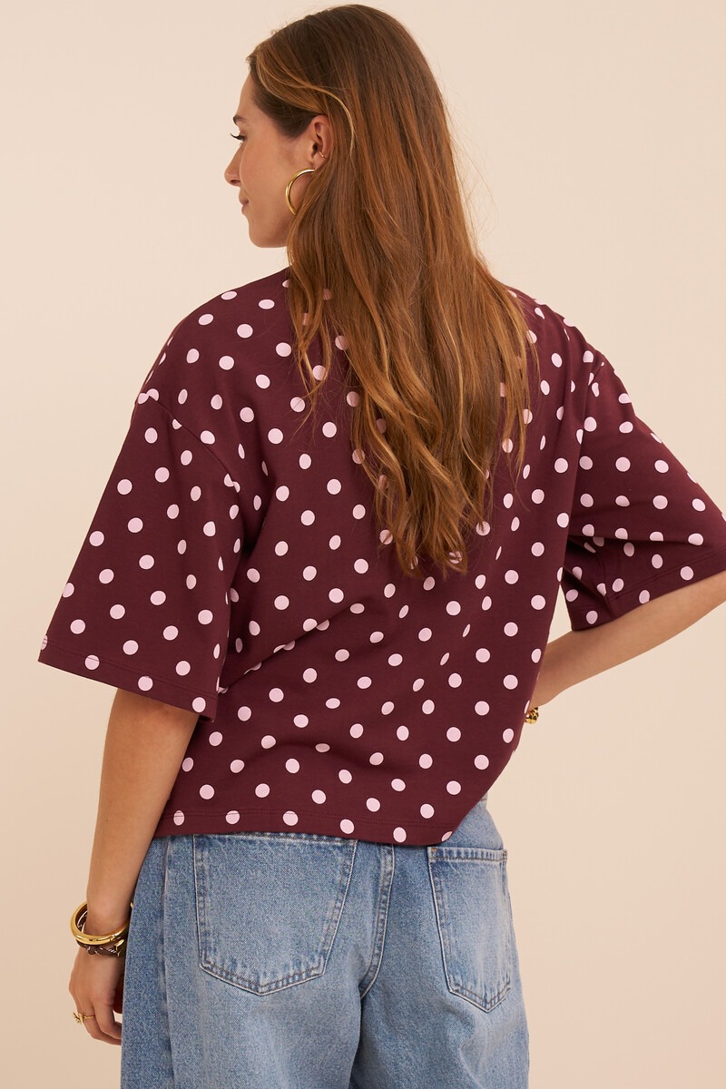 Dark red boxy T-shirt with polka dot | My Jewellery