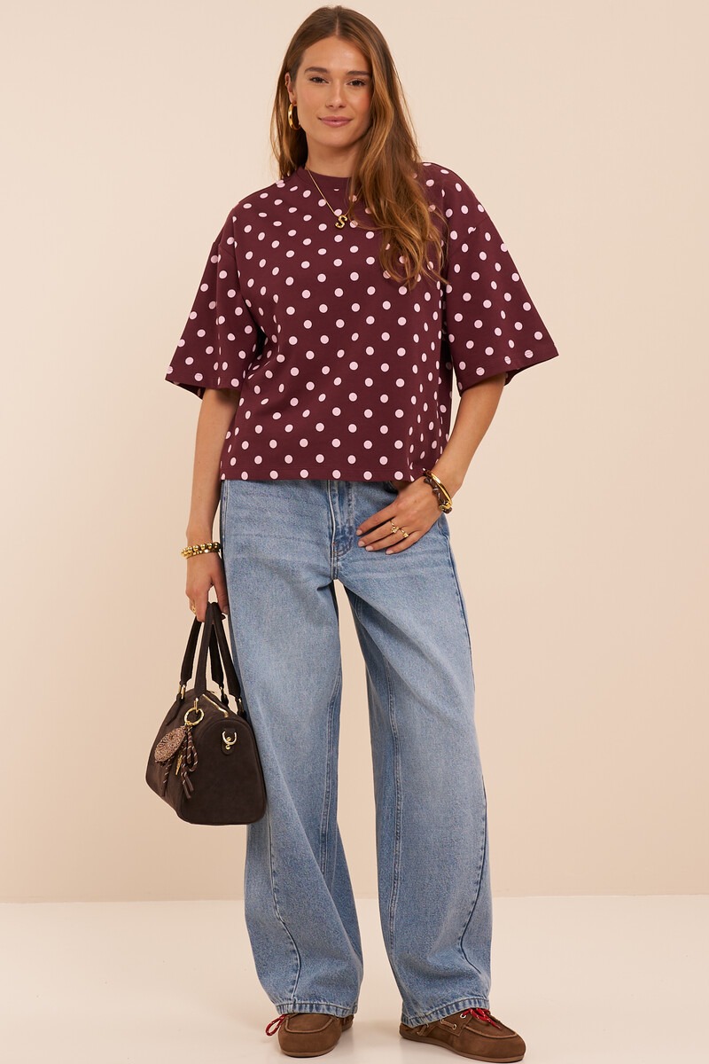 Dark red boxy T-shirt with polka dot | My Jewellery