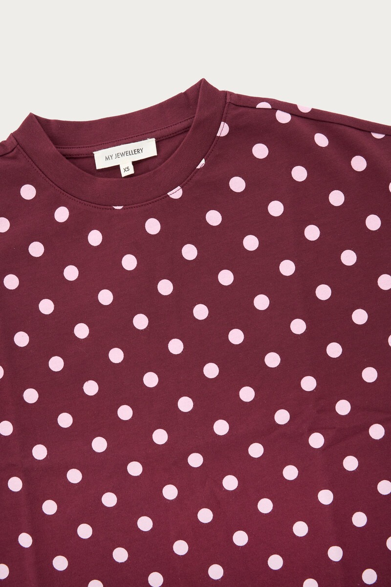 Dark red boxy T-shirt with polka dot | My Jewellery