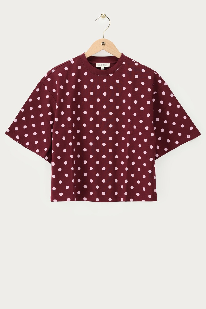 Dark red boxy T-shirt with polka dot | My Jewellery