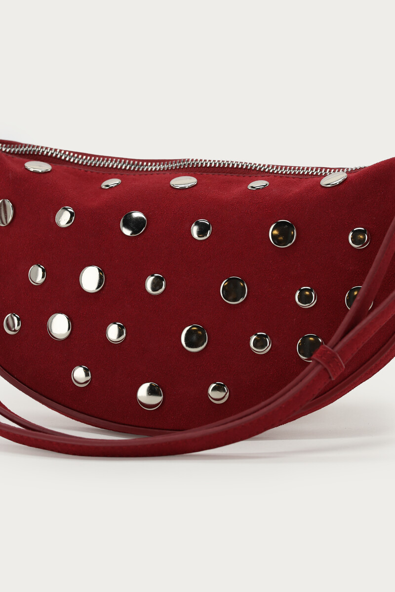 Dark red crossbody bag with studs | My Jewellery