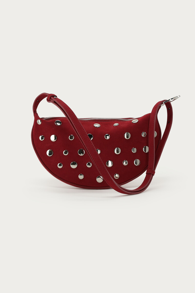 Dark red crossbody bag with studs | My Jewellery
