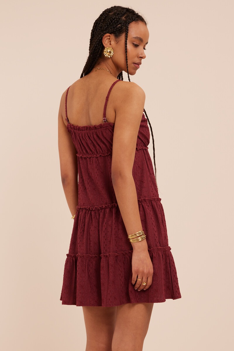 Dark red dress with layers and embroidery | My Jewellery