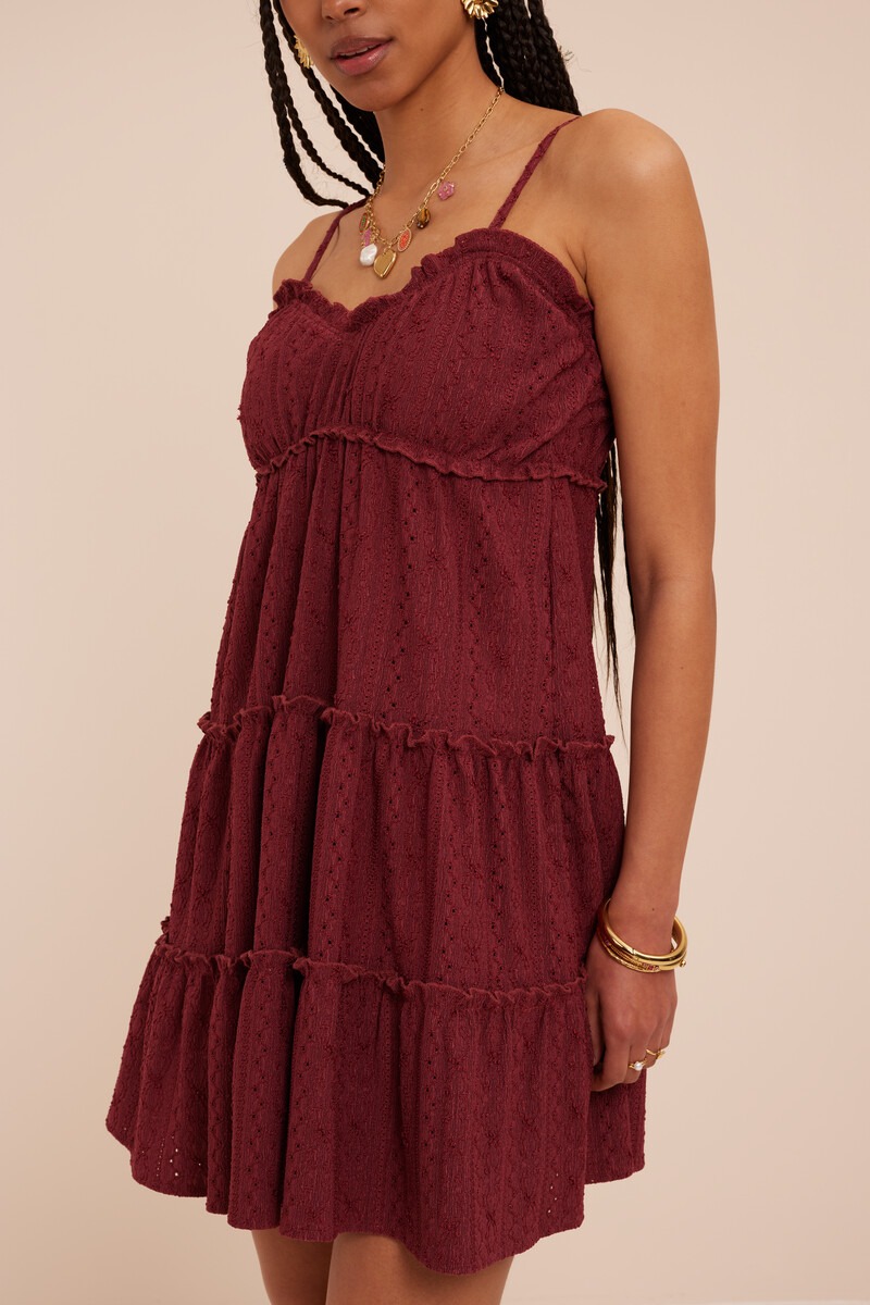Dark red dress with layers and embroidery | My Jewellery