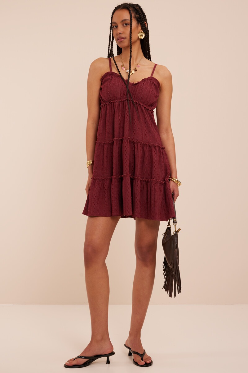 Dark red dress with layers and embroidery | My Jewellery