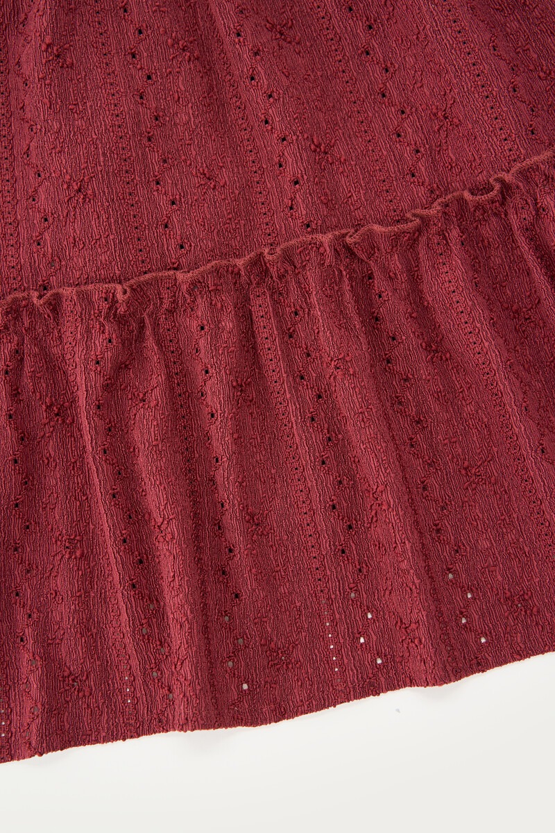 Dark red dress with layers and embroidery | My Jewellery