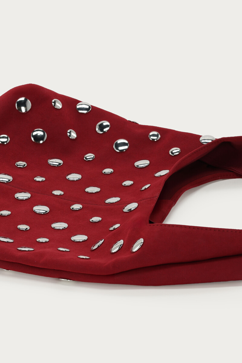 Dark red shoulder bag with large studs | My Jewellery