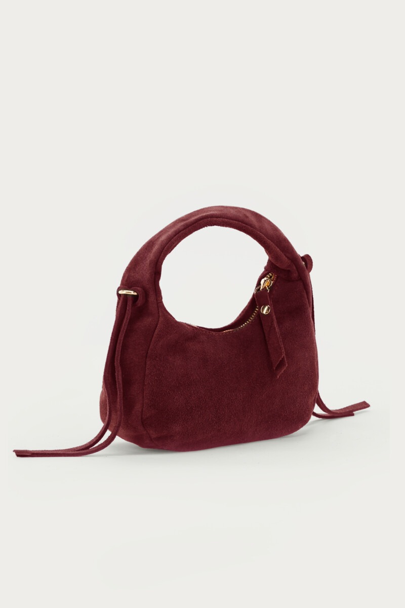 Dark red suede crescent-shaped bag | My Jewellery
