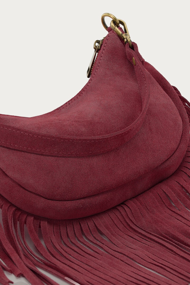 Dark red suede shoulder bag with fringes | My Jewellery