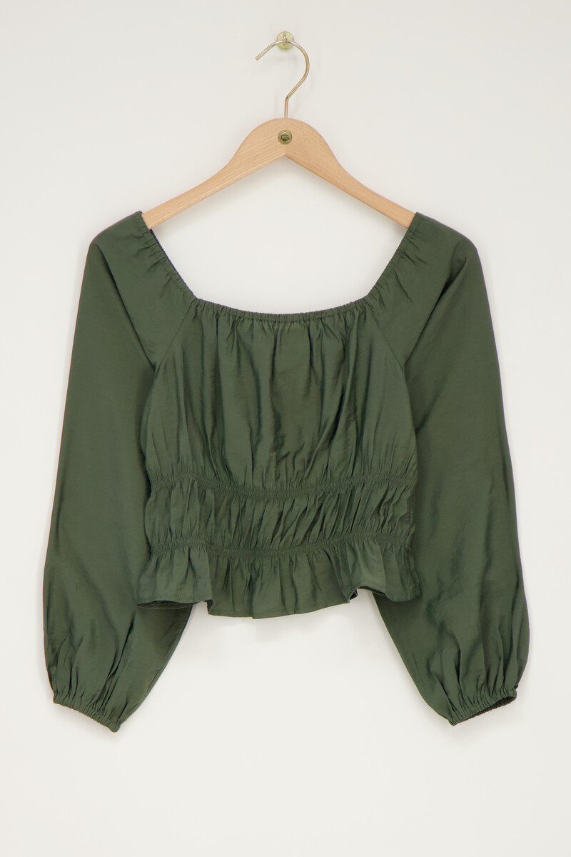 Dark green off shoulder top with ruffles | My Jewellery