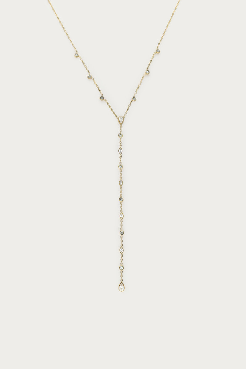 Delicate y-necklace with rhinestones