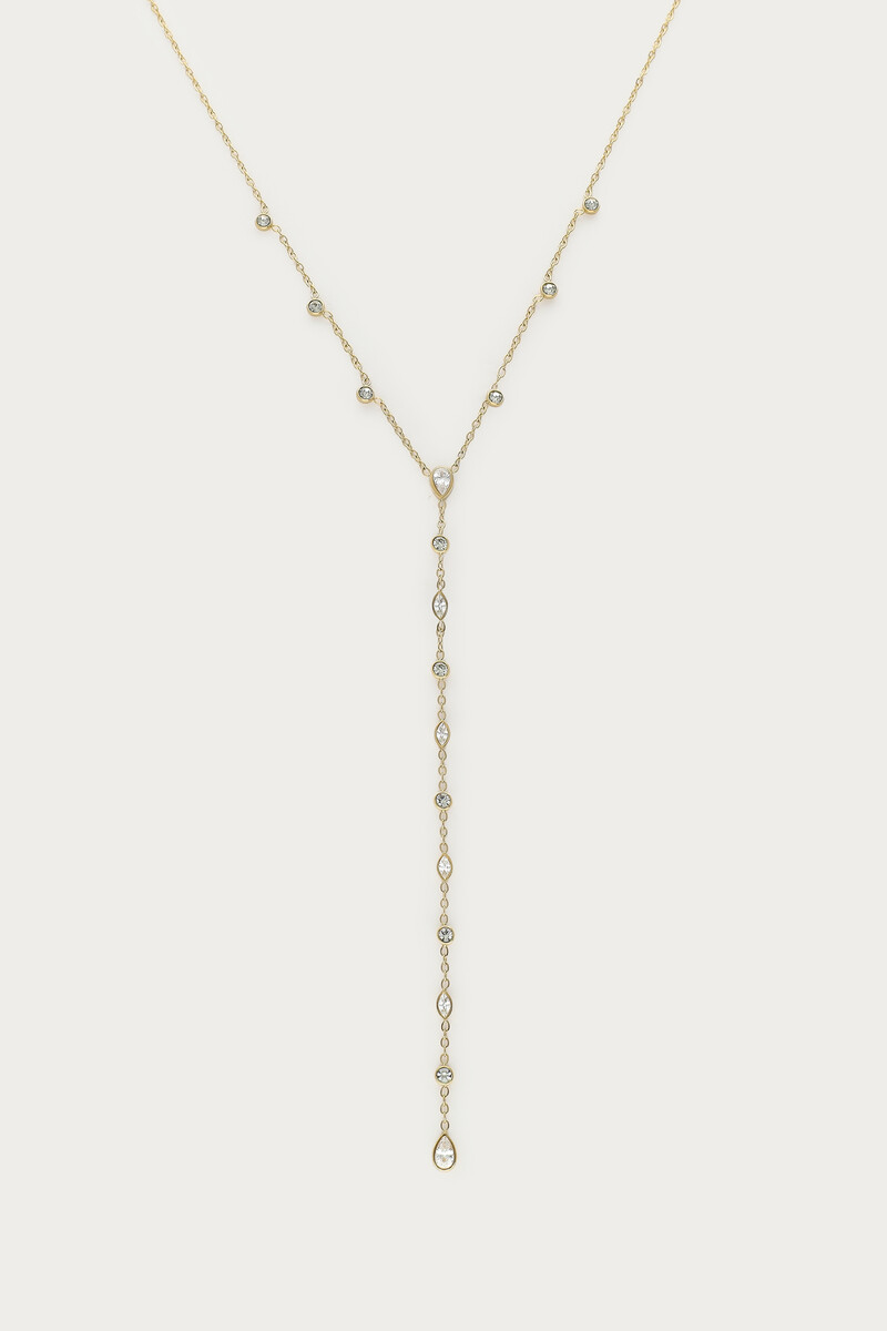 Fijne y-ketting met strass stenen