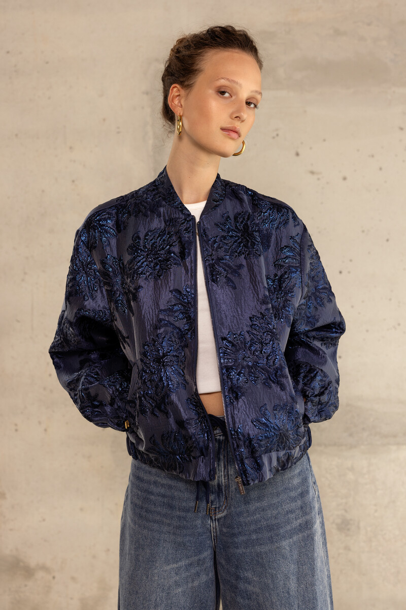 Dark blue jacquard bomber | My Jewellery