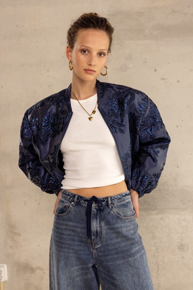 Dark blue jacquard bomber | My Jewellery