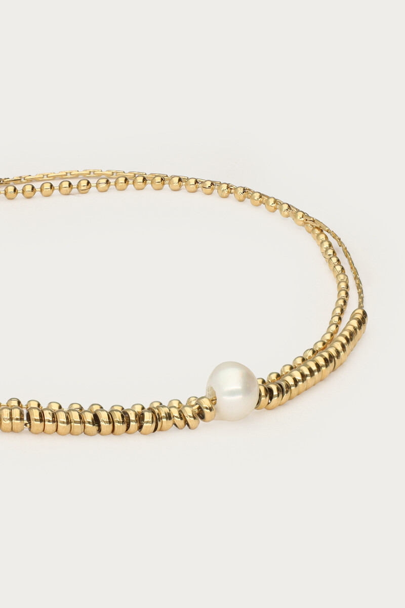 Double bracelet with beads and natural pearl