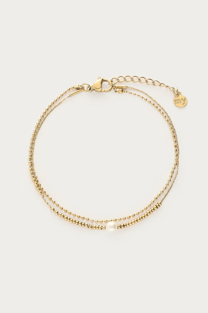 Double bracelet with beads and natural pearl