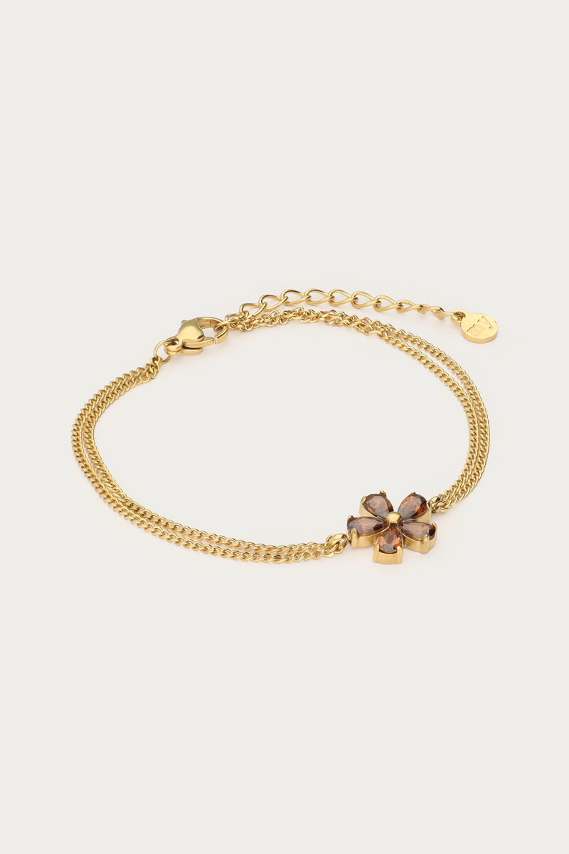 Double bracelet with brown rhinestone flower | My Jewellery