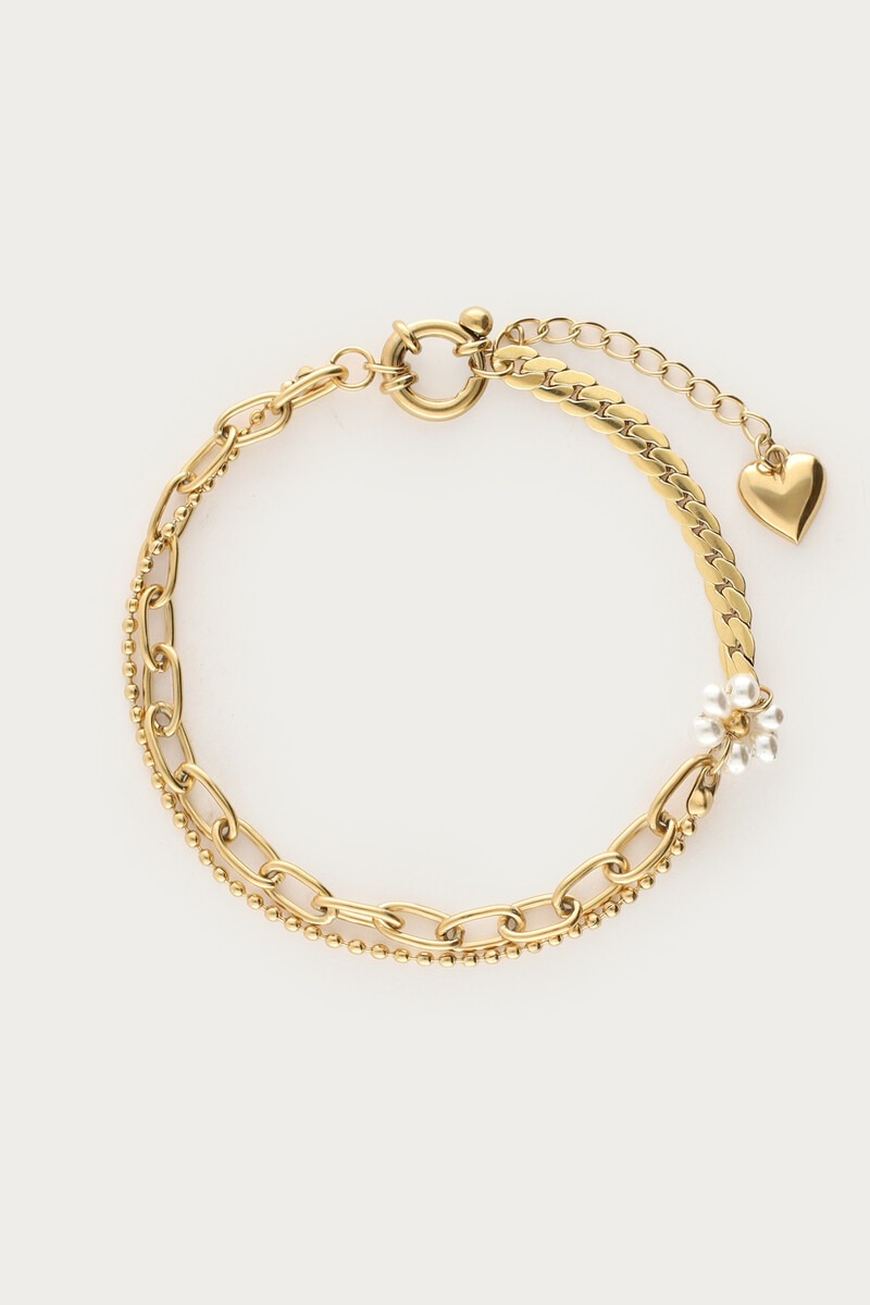 Dubbele armband met imitatieparel bloem