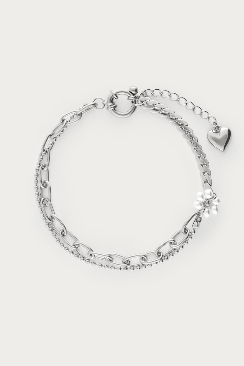 Dubbele armband met imitatieparel bloem