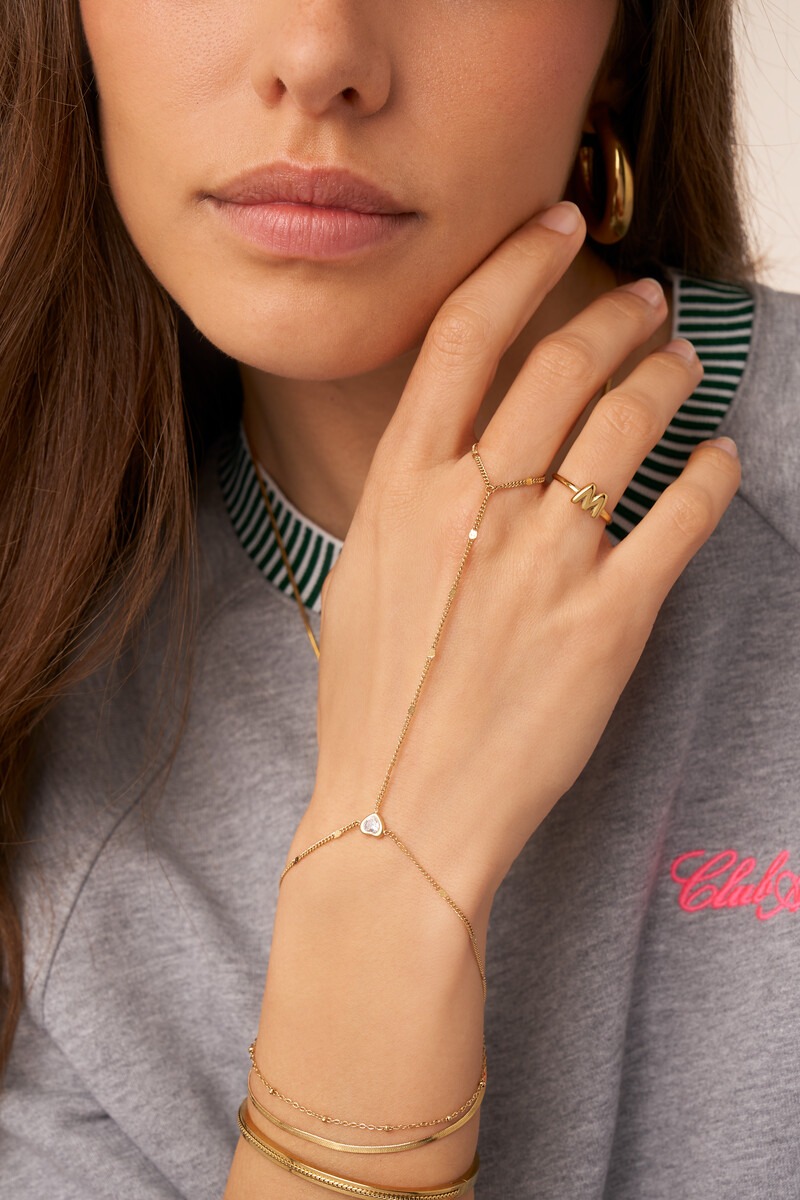 Double hand chain with heart and rhinestone | My Jewellery