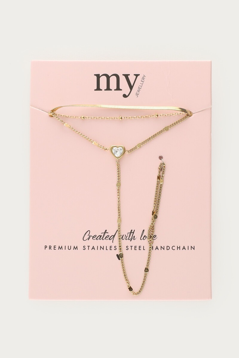 Double hand chain with heart and rhinestone | My Jewellery