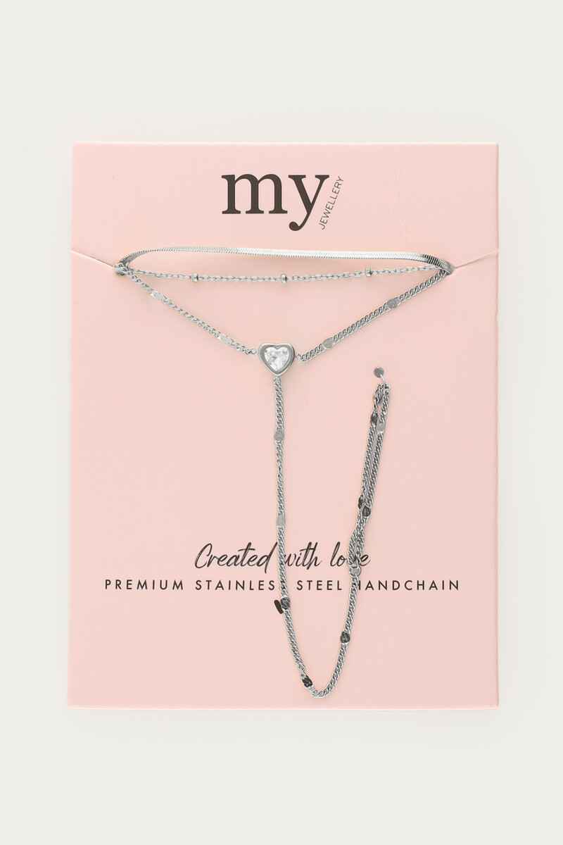 Double hand chain with heart and rhinestone | My Jewellery