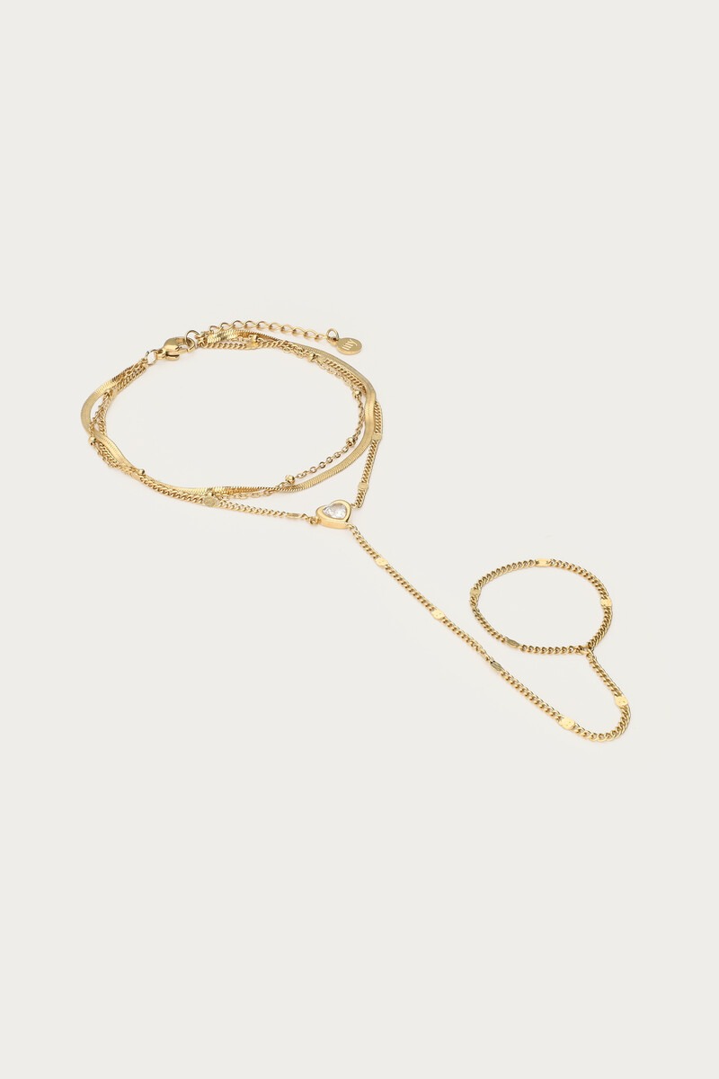 Double hand chain with heart and rhinestone | My Jewellery