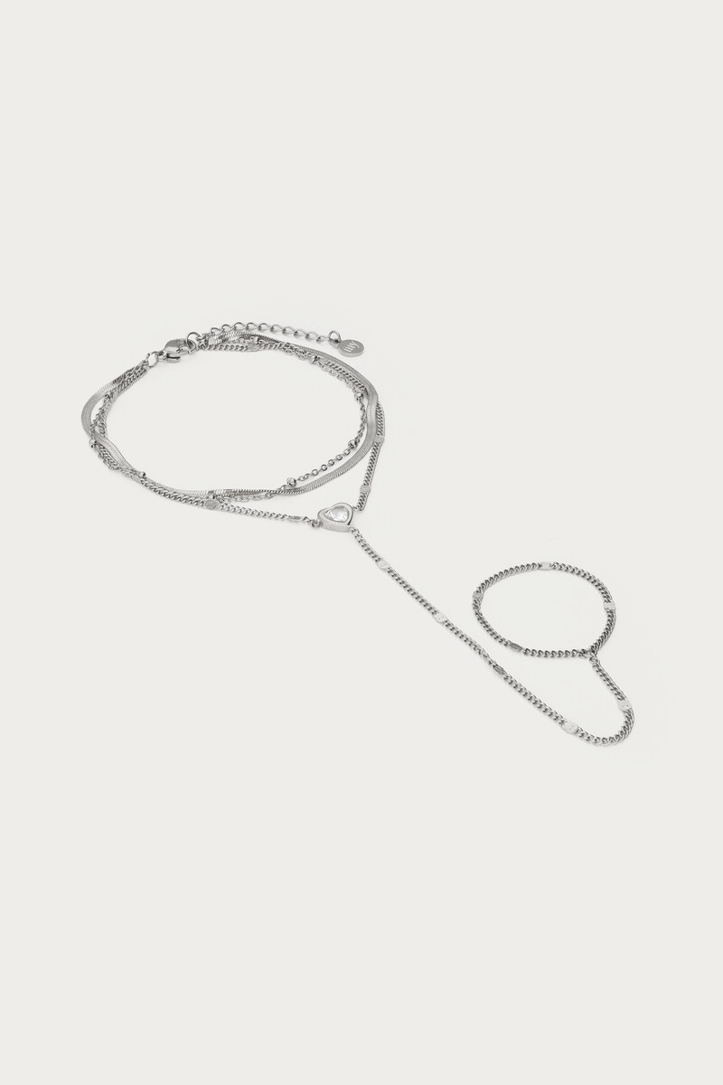 Double hand chain with heart and rhinestone | My Jewellery