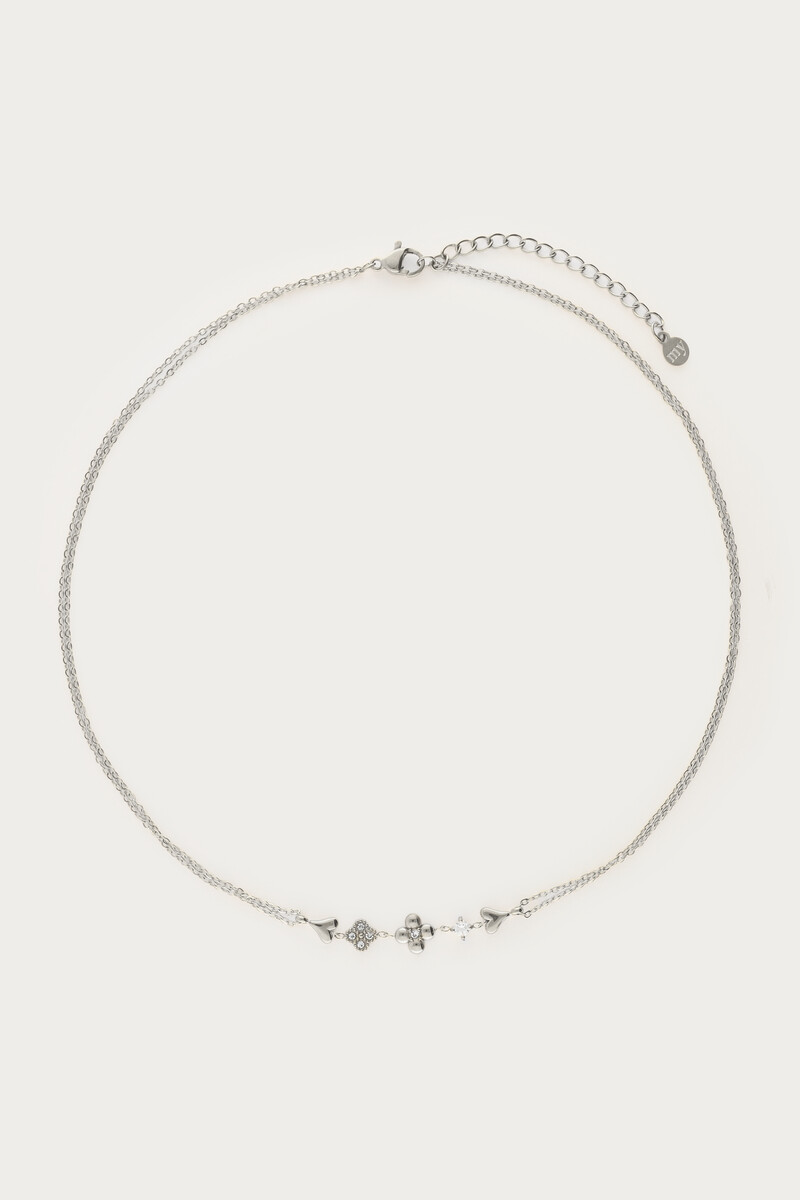 Dubbele ketting met vijf bedels en strass