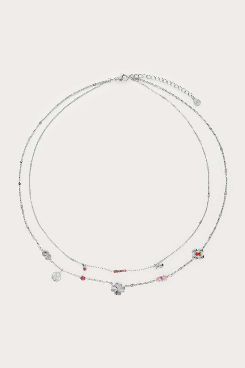 Dubbele ketting met roze bedels "dreams come true"