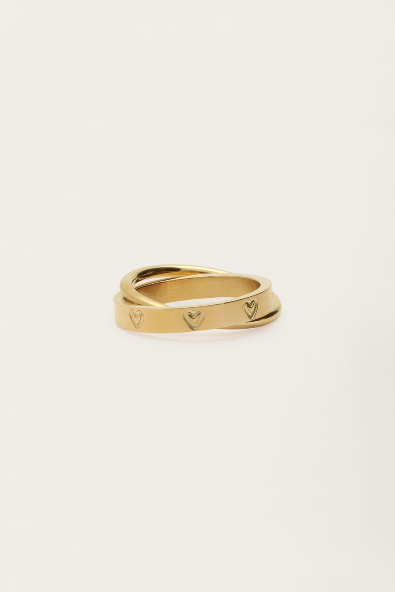 Double ring with engraved hearts