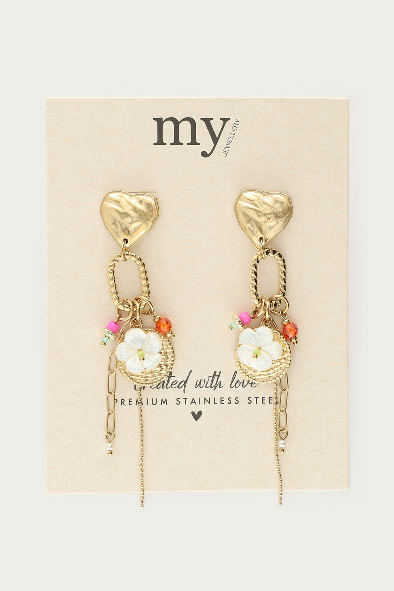 Drop earrings with heart and multi charms | My Jewellery