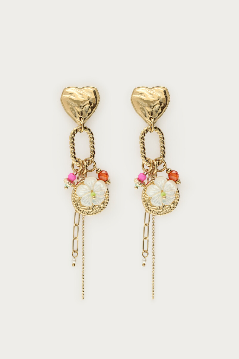 Drop earrings with heart and multi charms | My Jewellery