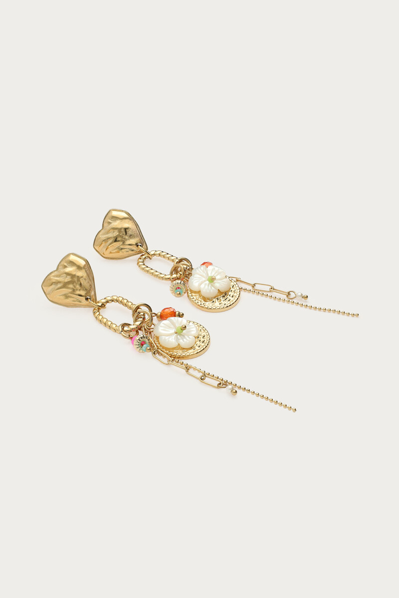 Drop earrings with heart and multi charms | My Jewellery