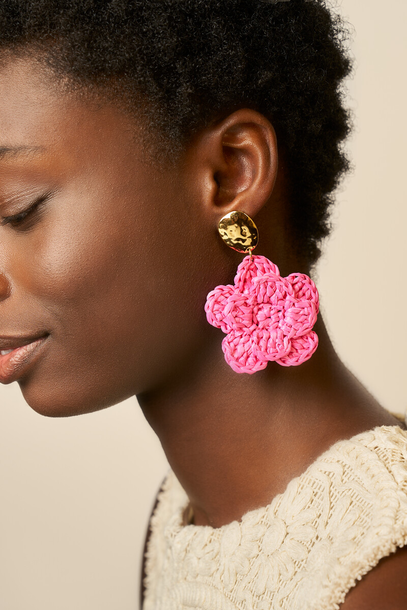 Earrings with pink raffia flower | My Jewellery