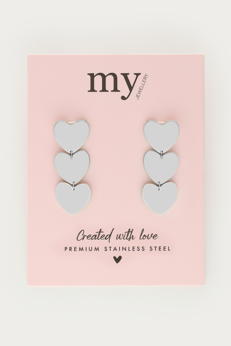 Drop earrings with three hearts | My Jewellery