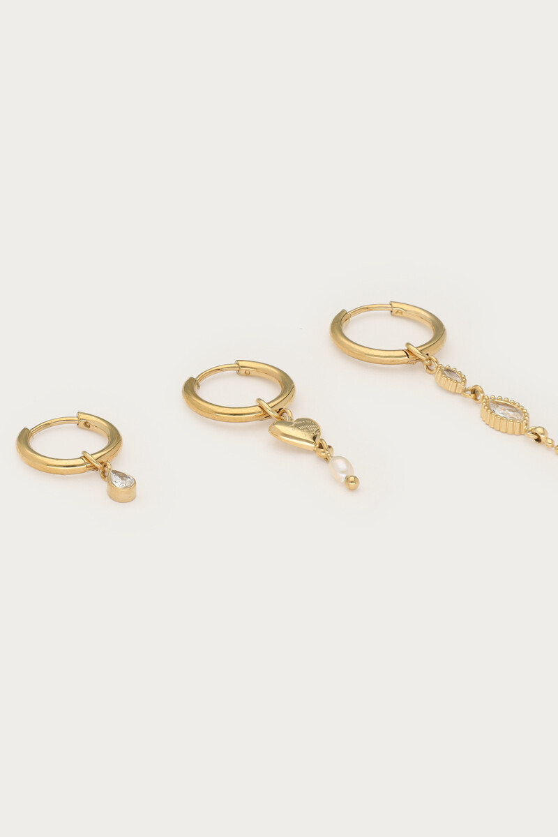 Ear game set of three hoop earrings with heart and rhinestones | My Jewellery