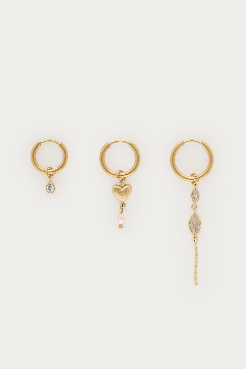 Ear Game Set aus drei Creolen mit Herz und Strass