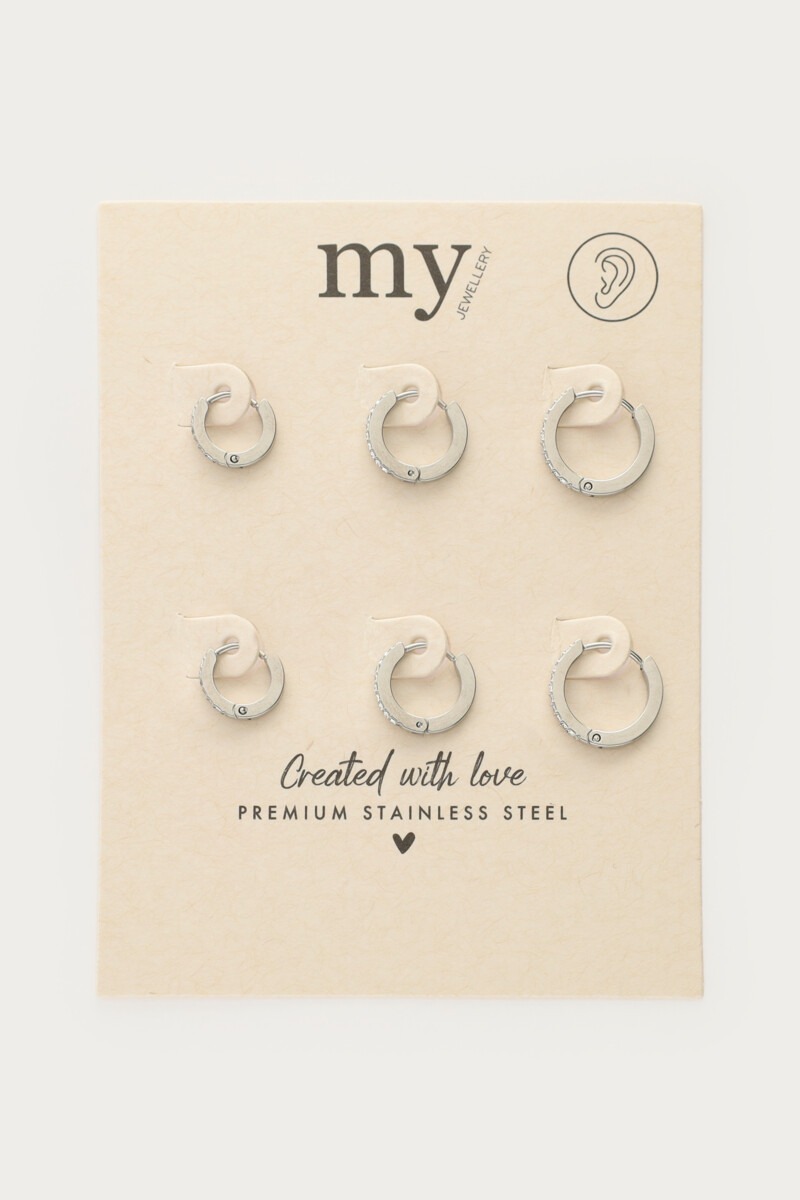 Ear game set of three hoop earrings with rhinestones | My Jewellery