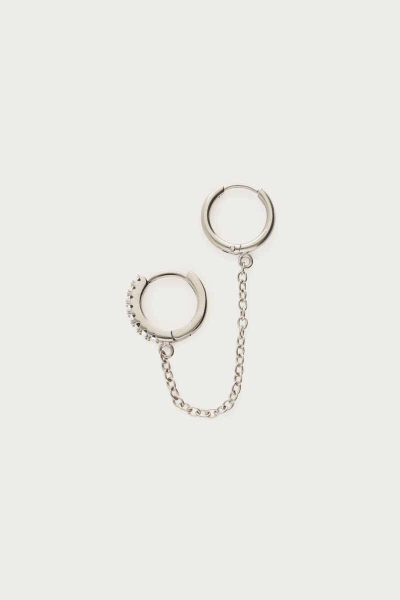 Ear game two piece oorringen met ketting en strass