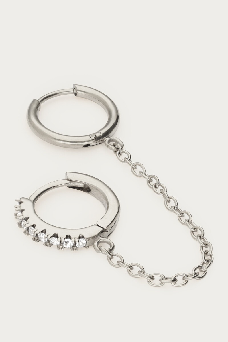 Ear game two piece hoop earrings with chain and rhinestones | My Jewellery