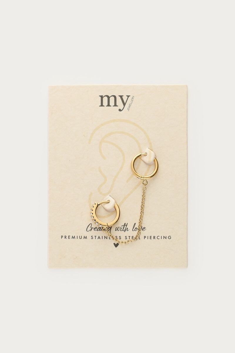 Ear game two piece hoop earrings with chain and rhinestones | My Jewellery