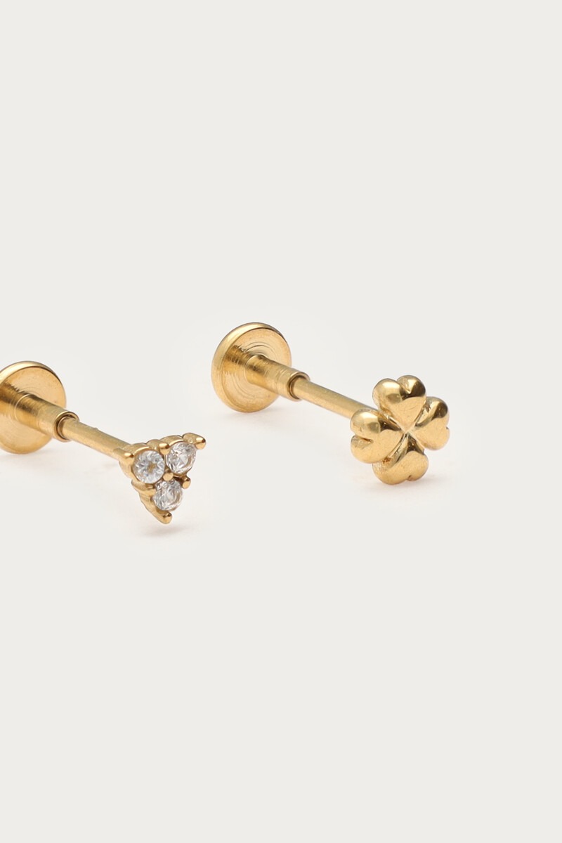 Ear piercing set with clover and rhinestone | My Jewellery
