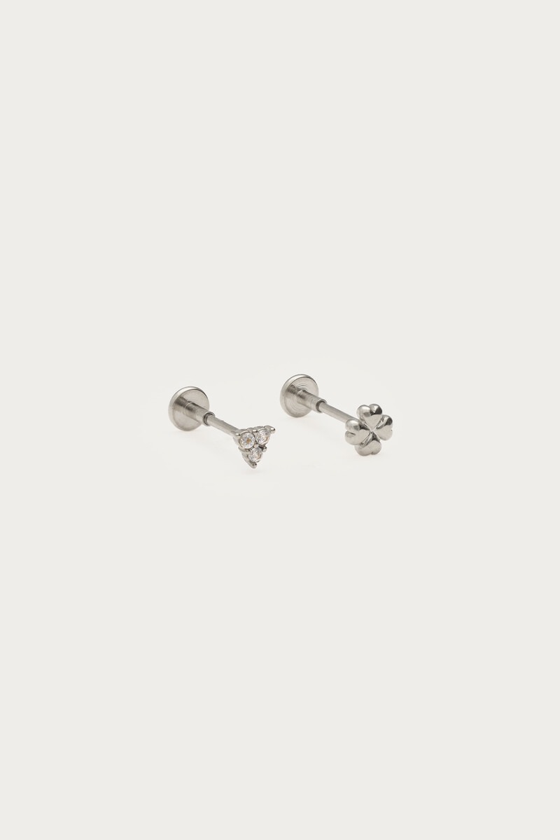 Ear piercing set with clover and rhinestone | My Jewellery