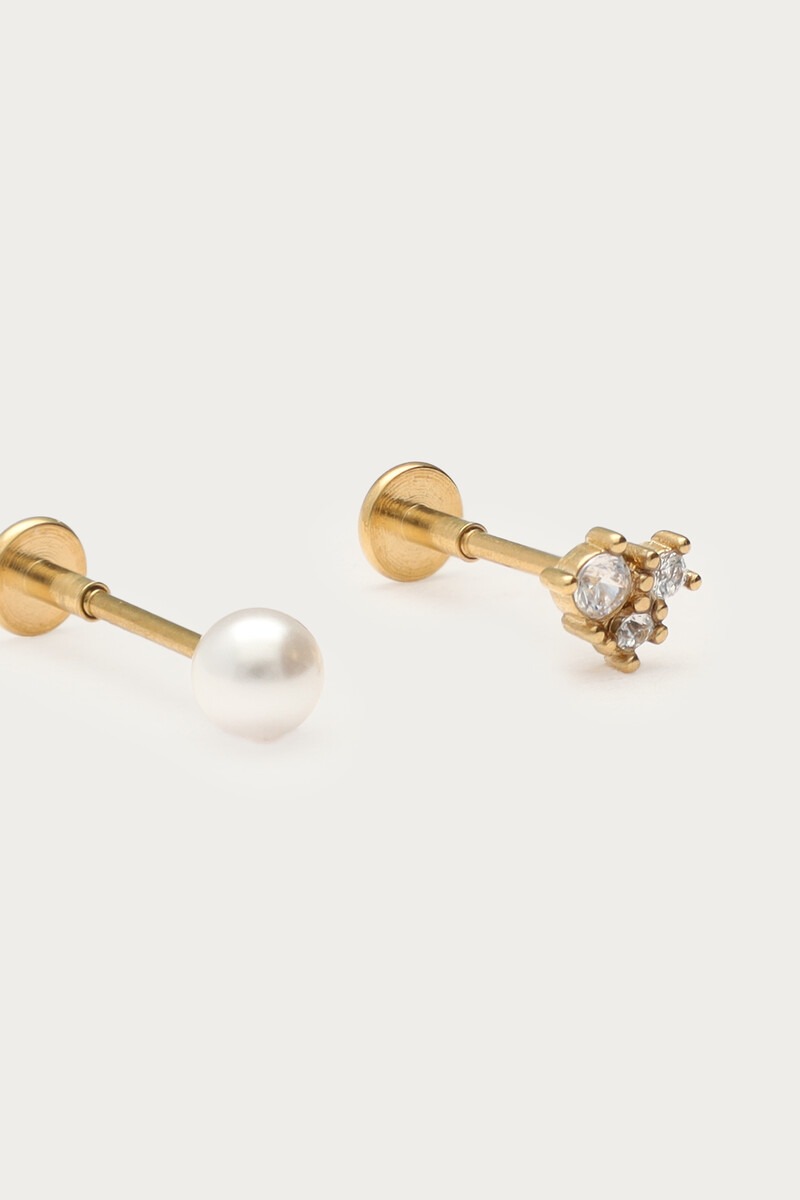 Ear piercing set with faux pearl and rhinestone | My Jewellery